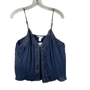 H&M Top Women’s Size L Blue Lace Trimmed V Neck Cami NEW